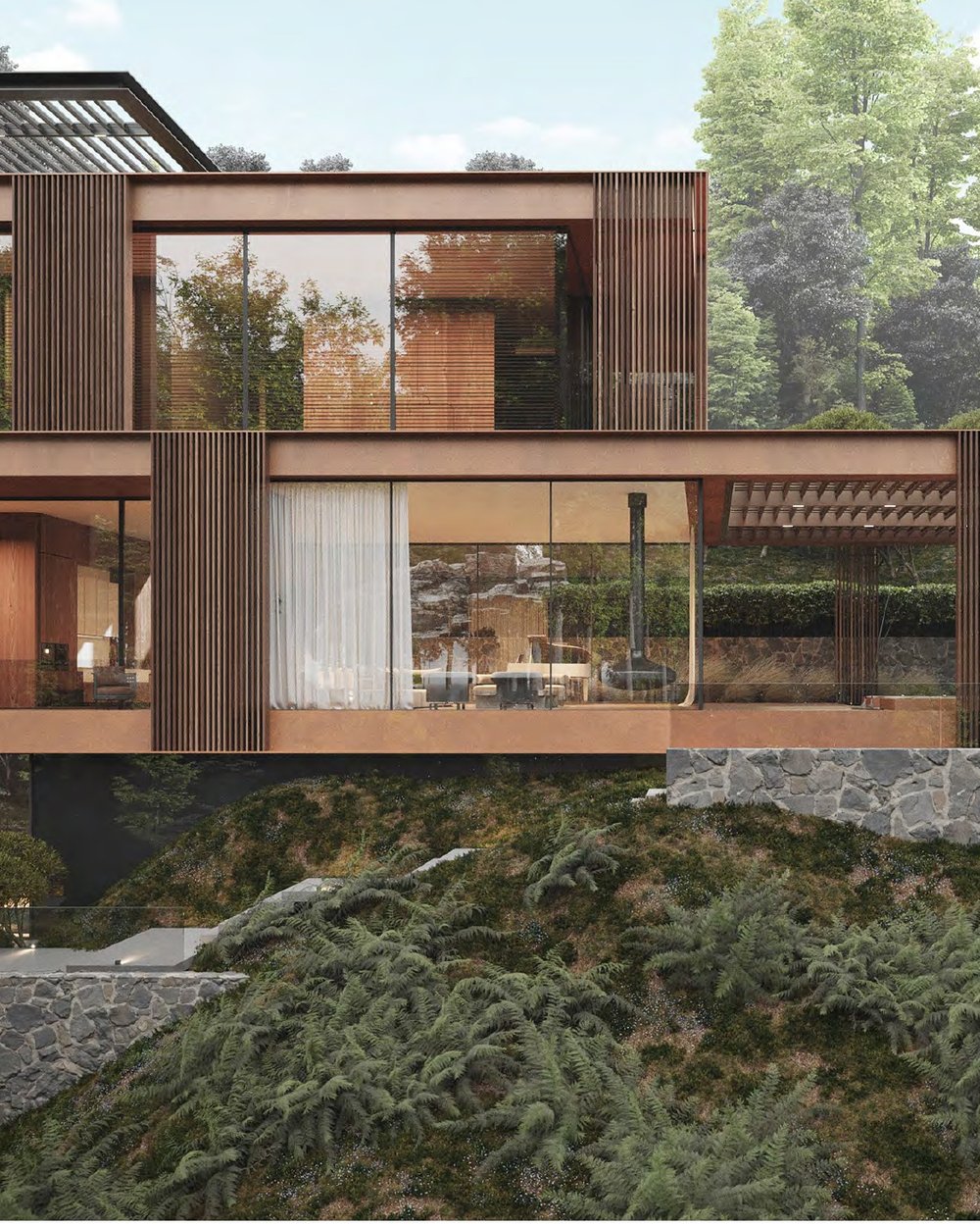 Villa de obra nueva en Castelldefels, fachada de madera y vidrio